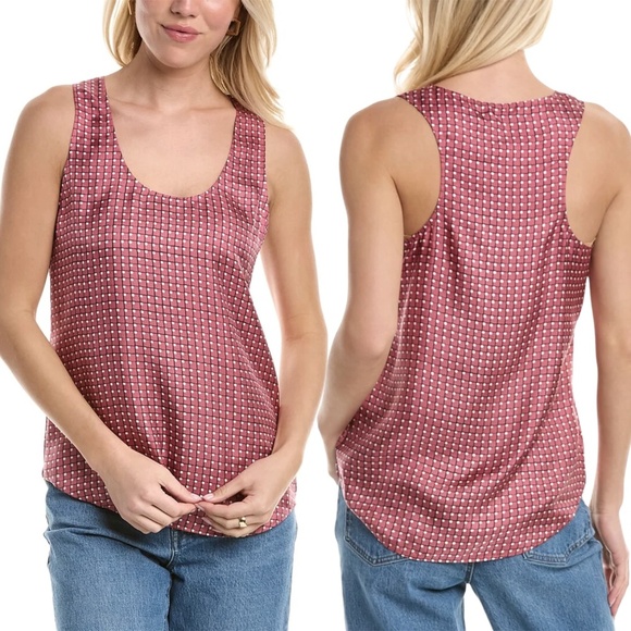 NEW Theory Racer Scoop Neck Silk Tank in Rose Pink Multi Sz. M - Picture 1 of 3